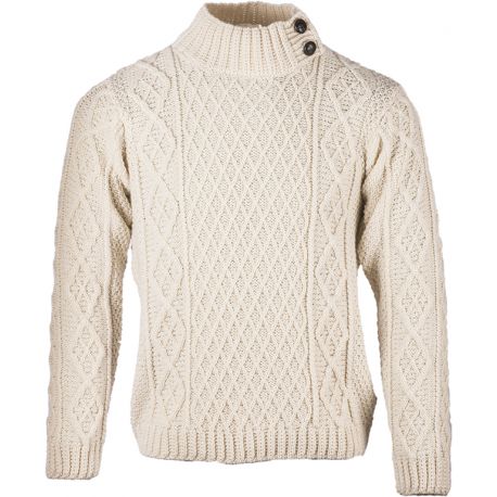 Aran Woolen Mills Herren Pulli - Pulli aus Merinowolle mit 2 Knöpfe